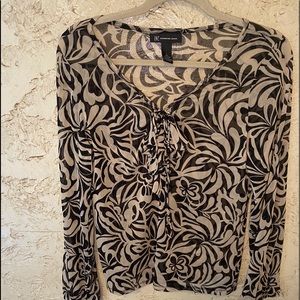 INC Sheer pattern top Black and Tan